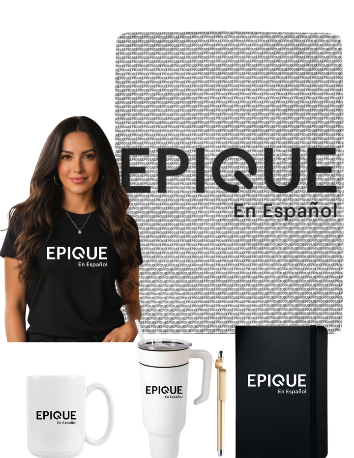 Epique en Español Deluxe Work From Home Kit | Official T-shirt, 40 oz Tumbler, 60"x80" Fleece Blanket, Epique en Español Ceramic Mug, Journal w/ Pen