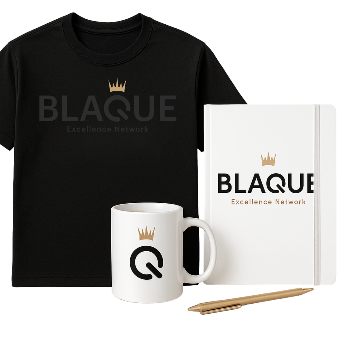 BLAQUE Excellence Network Starter Kit | Official T-shirt, BLAQUE Power Q Ceramic Mug, Journal w/ Pen