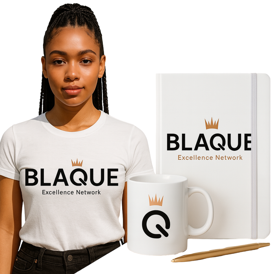 BLAQUE Excellence Network Starter Kit | Official T-shirt, BLAQUE Power Q Ceramic Mug, Journal w/ Pen