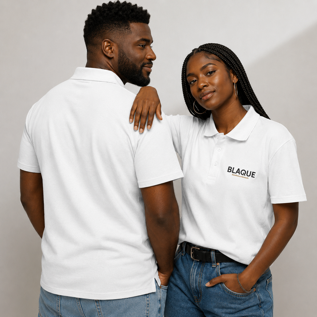 BLAQUE Excellence Embroidery Unisex Premium Pique Polo Shirt - White