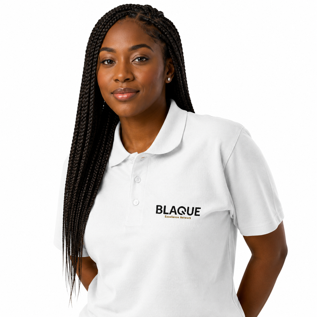 BLAQUE Excellence Embroidery Unisex Premium Pique Polo Shirt - White