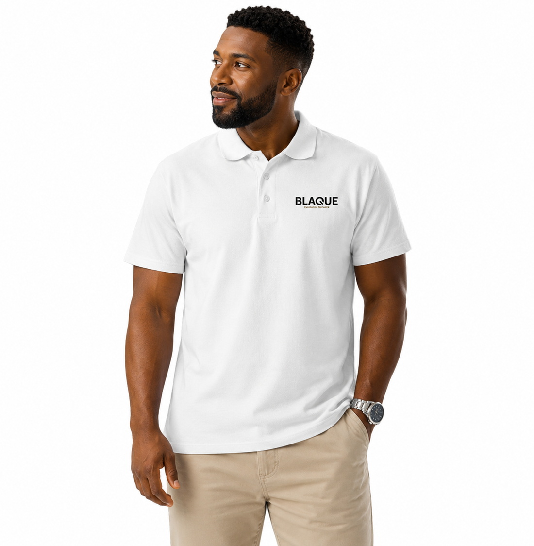 BLAQUE Excellence Embroidery Unisex Premium Pique Polo Shirt - White