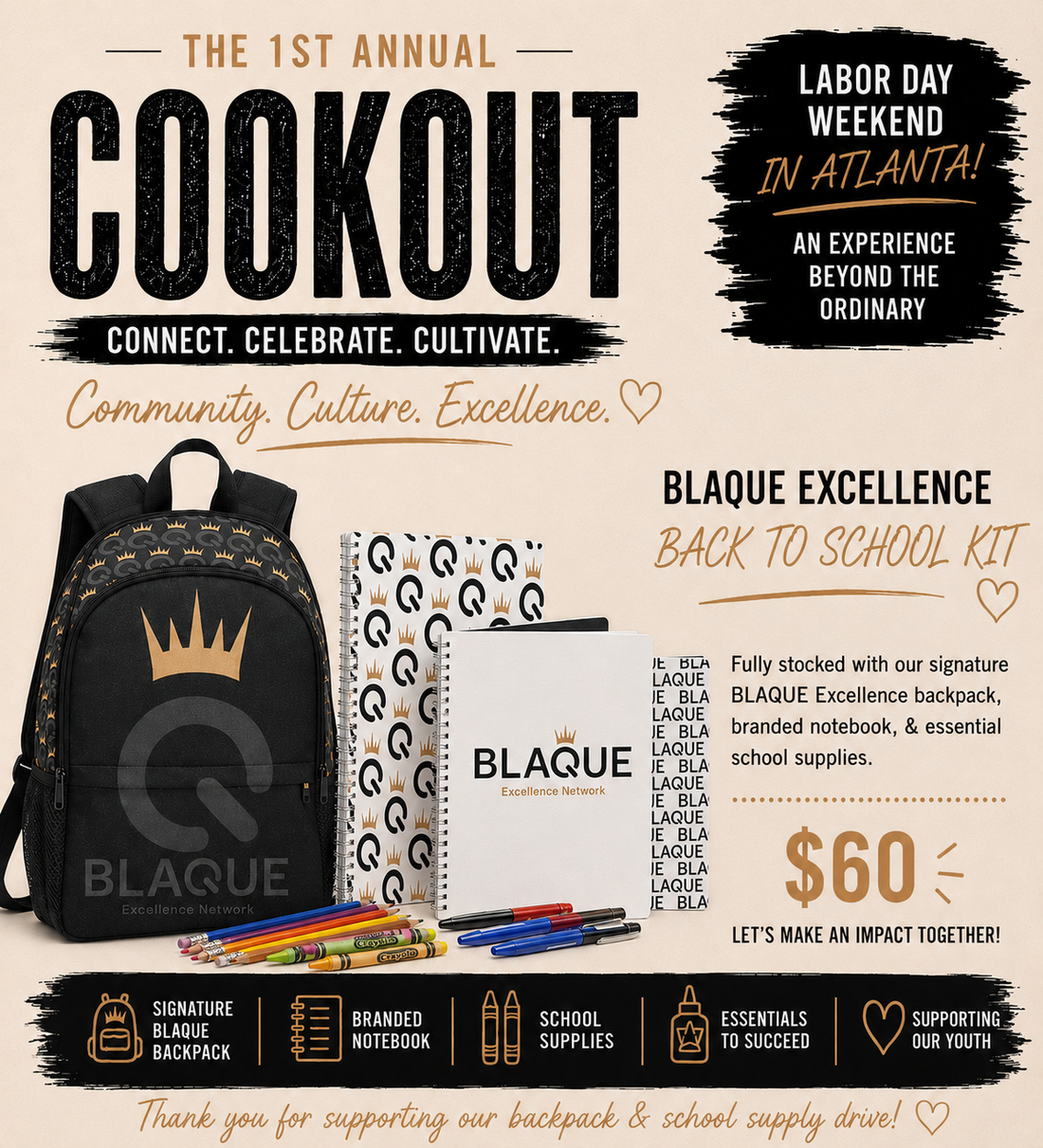 BLAQUE Excellence Back To School Kit - Delivered directly to the BLAQUE Excellence Network on your behalf.